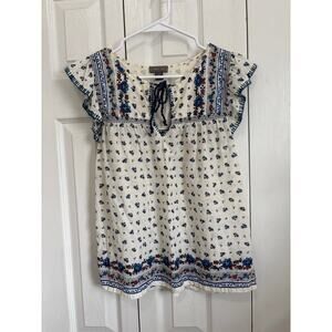 Point Sur Floral Boho Ruffle Sleeve Peasant Top Size Small